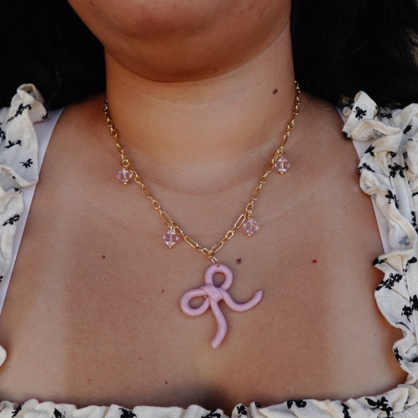 Collar - Charm Lazo rosa