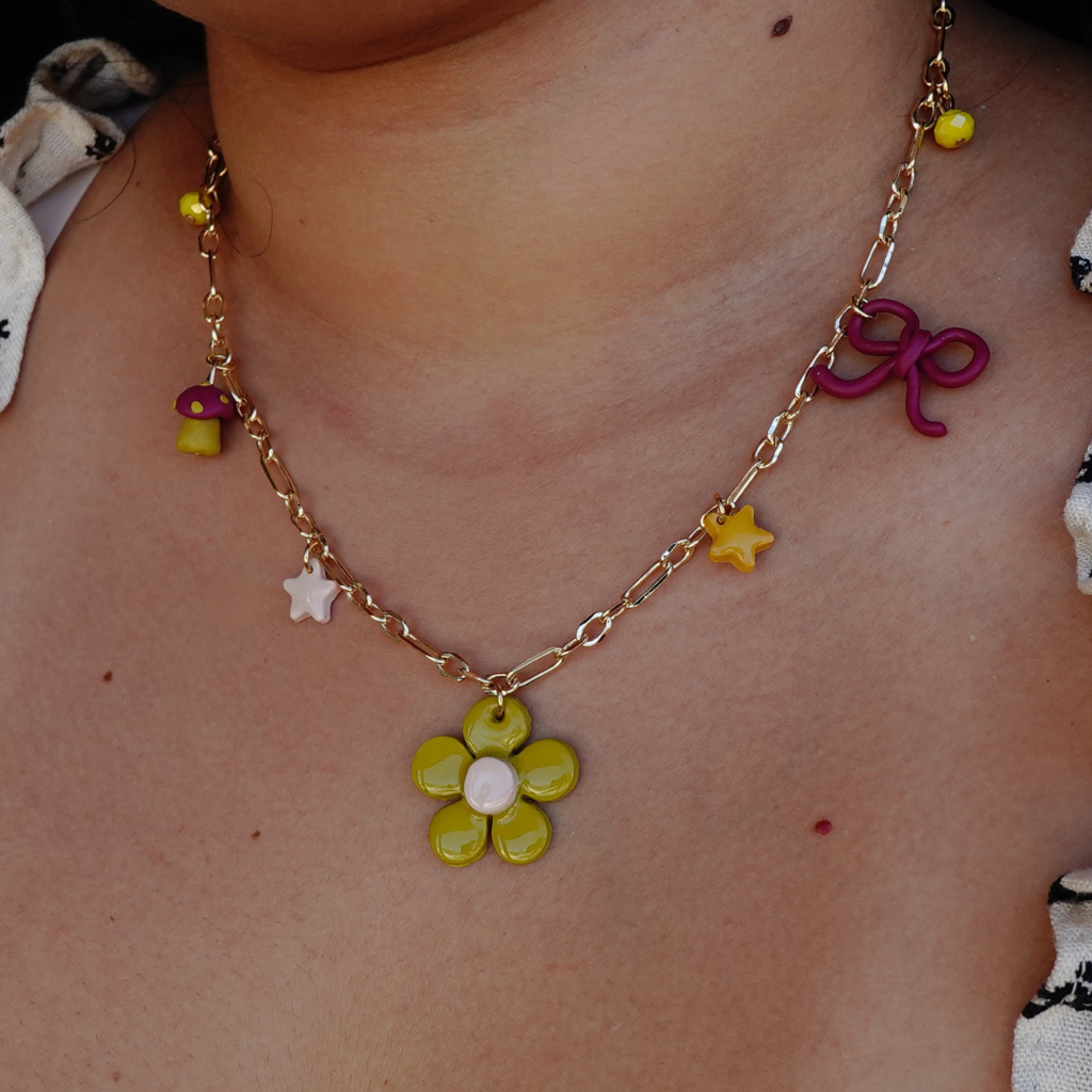 Collar - Charm Flor Verde